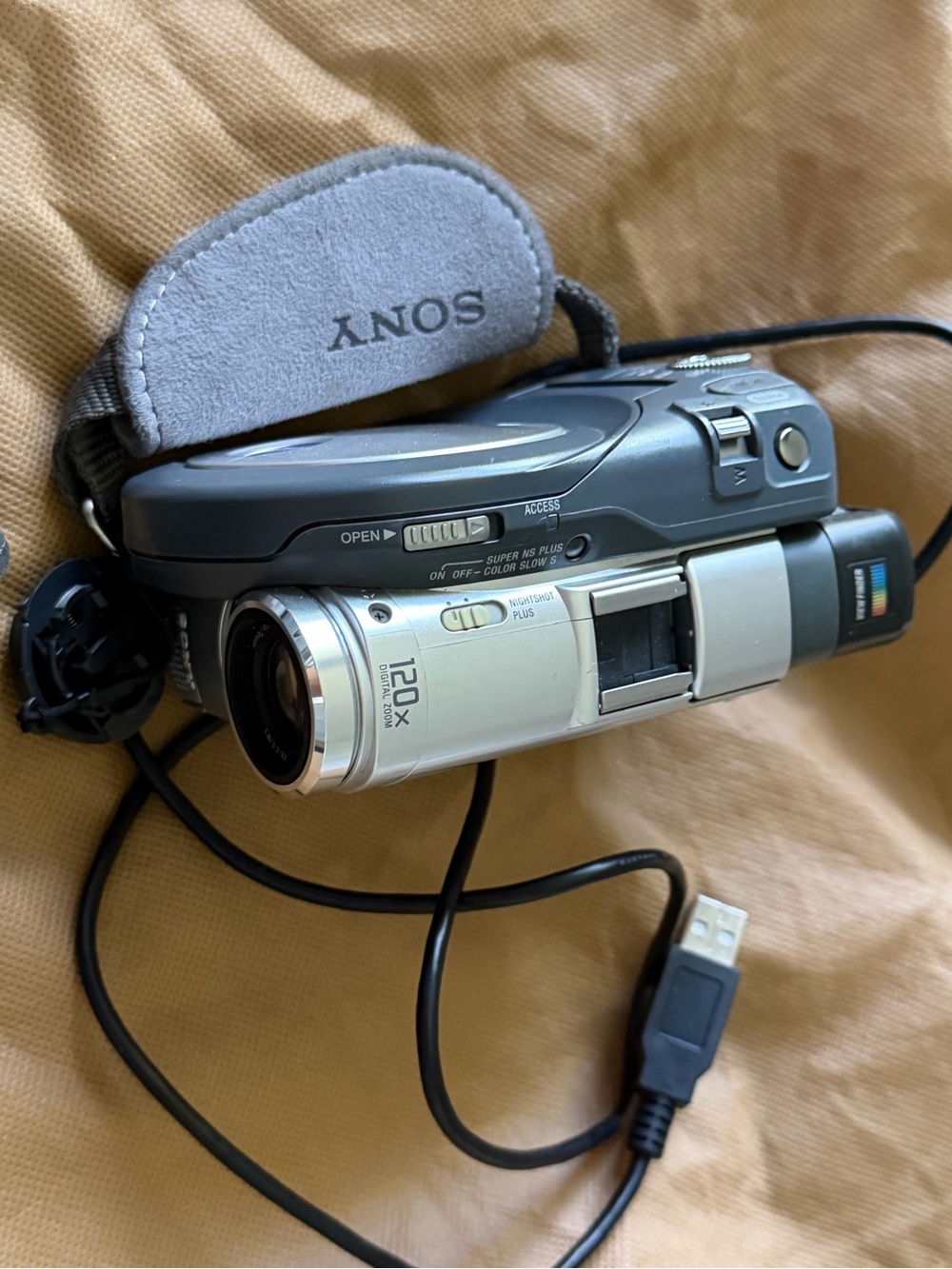 Sony Silver and Gray Handheld Mini Camcorder with USB Cable